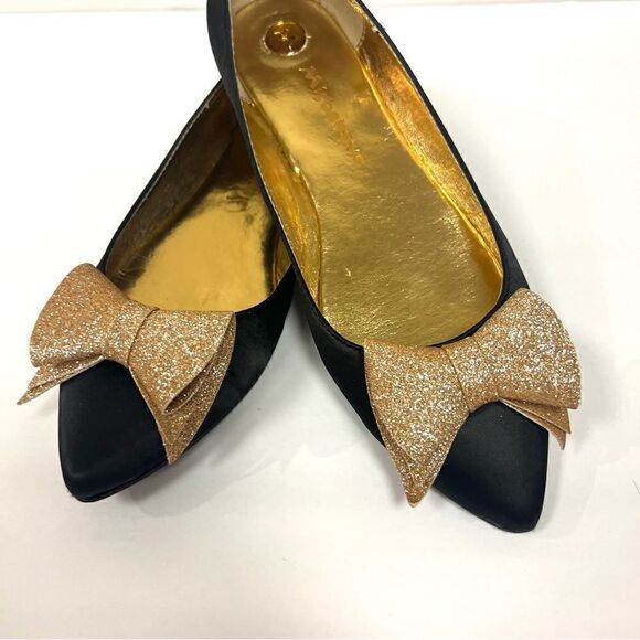 - Misbehave satin black flats with bows.   Size 7.5 - Picture 2 of 7